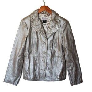 BRADLEY by Bradley Bayou 100% Leather Jacket Silver‎ S